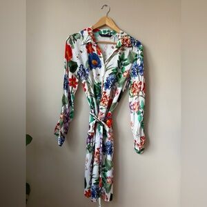 Zara White Multicolor Floral Wrap Dress